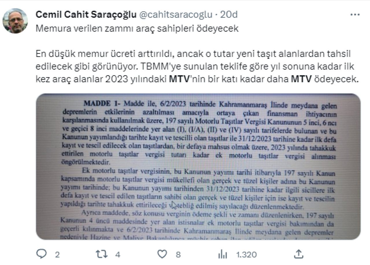 Motorlu Taşıtlar Vergisi (MTV) tepkisi: Verilen zam,  vergi olarak geri alındı! İşte sosyal medyada gelen tepkiler… 8