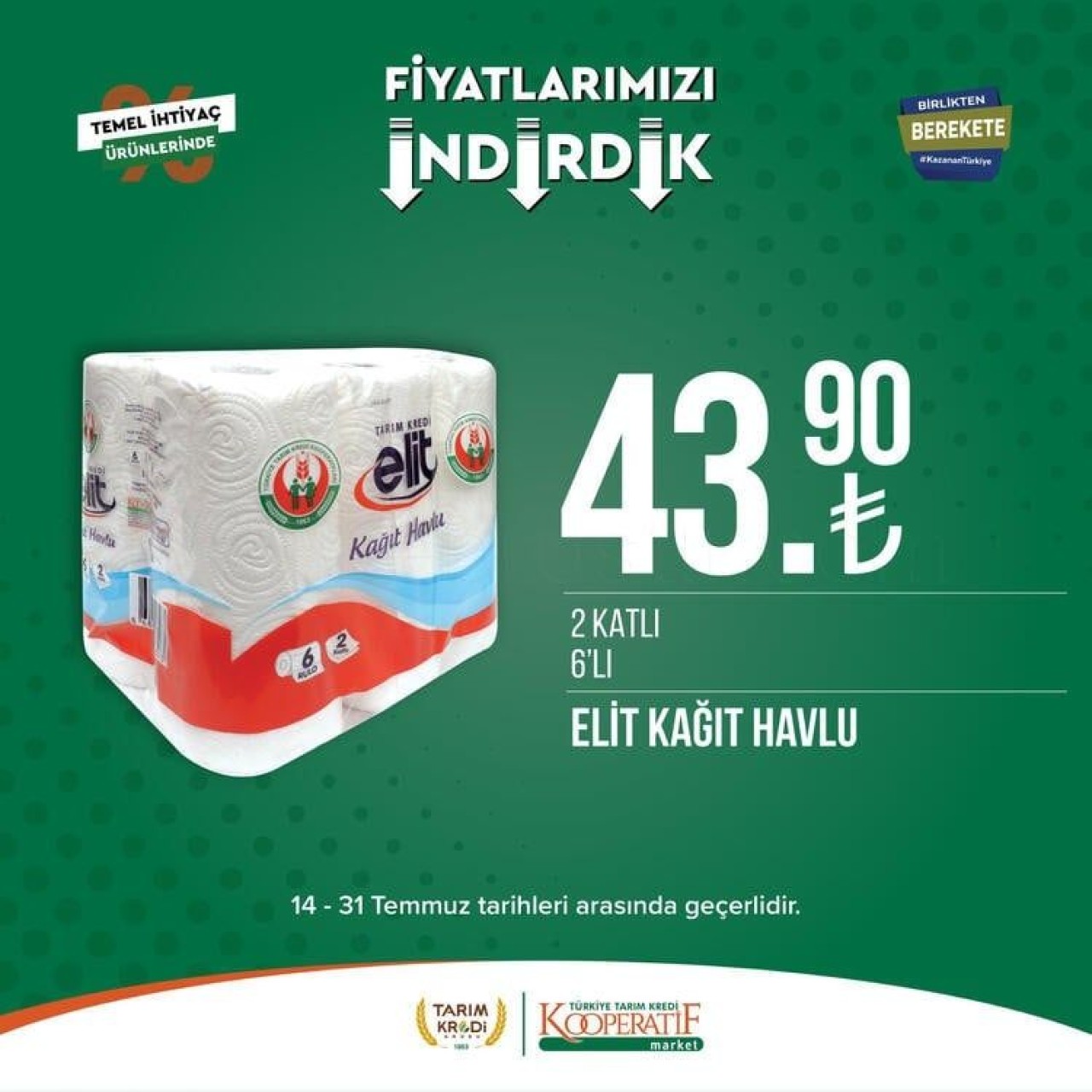 Tarım Kredi Marketlerinde dev indirim fırsatı Son gün 31 Temmuz: Tarım Kredi Markette kişisel bakım ürünleri ve temizlik ürünlerinde yüzde 70 indirim 9