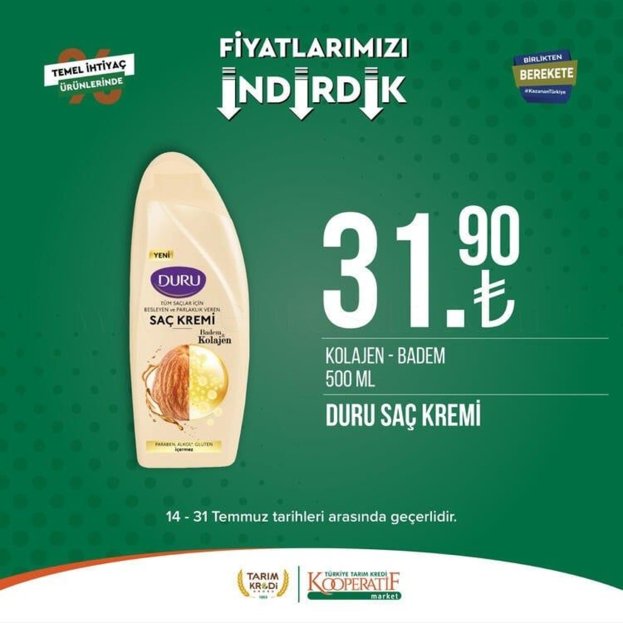 Tarım Kredi Marketlerinde dev indirim fırsatı Son gün 31 Temmuz: Tarım Kredi Markette kişisel bakım ürünleri ve temizlik ürünlerinde yüzde 70 indirim 5