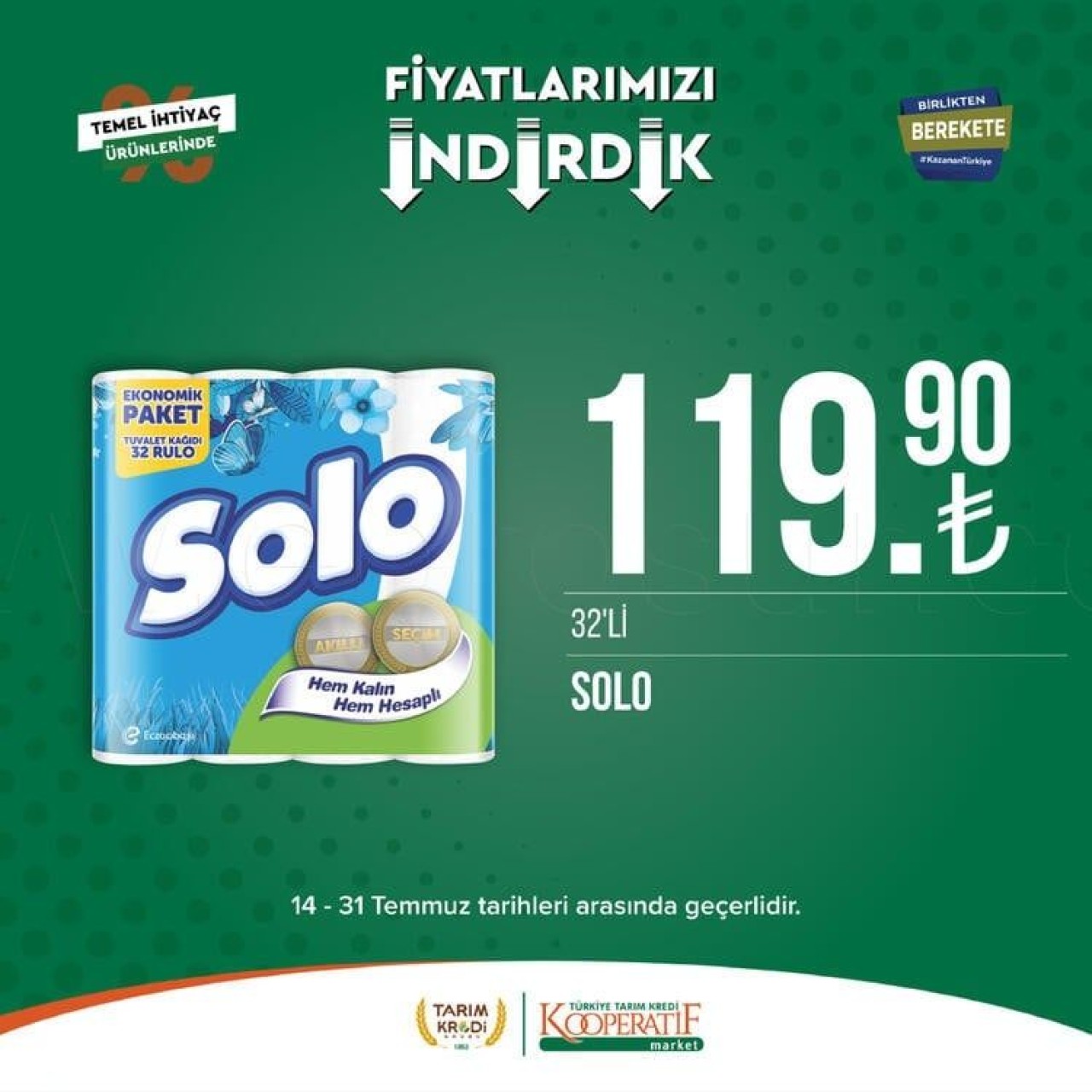 Tarım Kredi Marketlerinde dev indirim fırsatı Son gün 31 Temmuz: Tarım Kredi Markette kişisel bakım ürünleri ve temizlik ürünlerinde yüzde 70 indirim 10