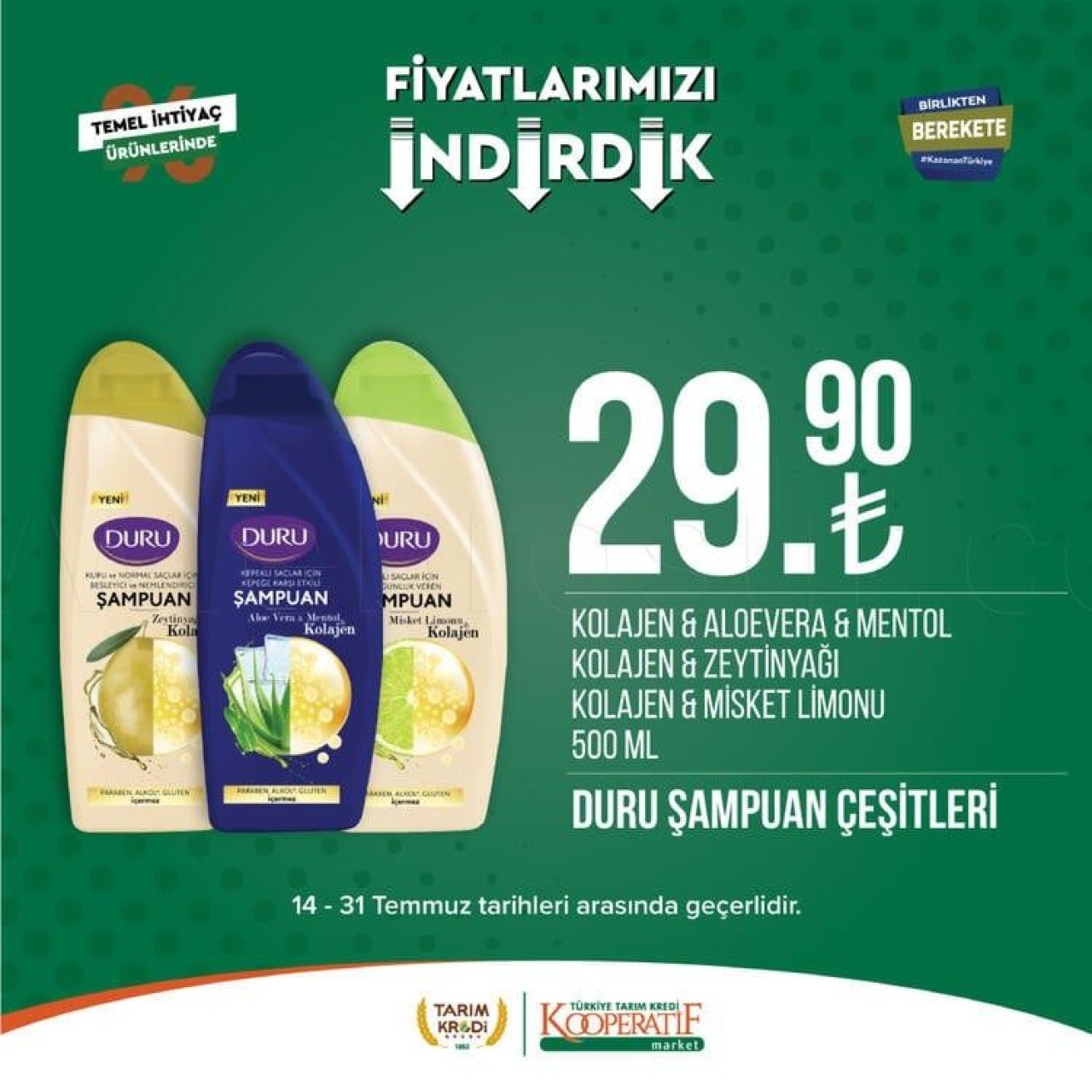 Tarım Kredi Marketlerinde dev indirim fırsatı Son gün 31 Temmuz: Tarım Kredi Markette kişisel bakım ürünleri ve temizlik ürünlerinde yüzde 70 indirim 6