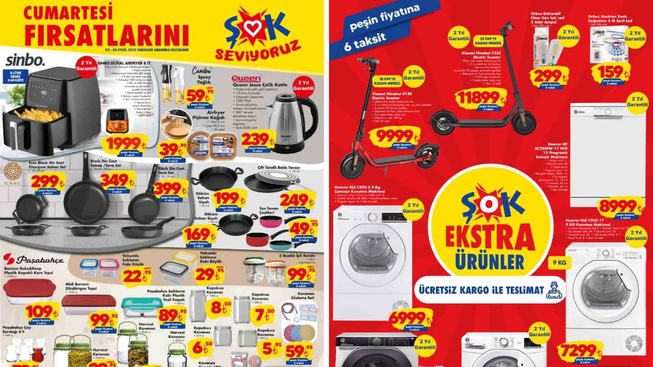 ŞOK 2 Eylül 2023 aktüel ürünler kataloğu yayımlandı: ŞOK'ta airfryer,  çelik kettle,  sahan set,  3000 cc kavanoz çok uygun fiyata