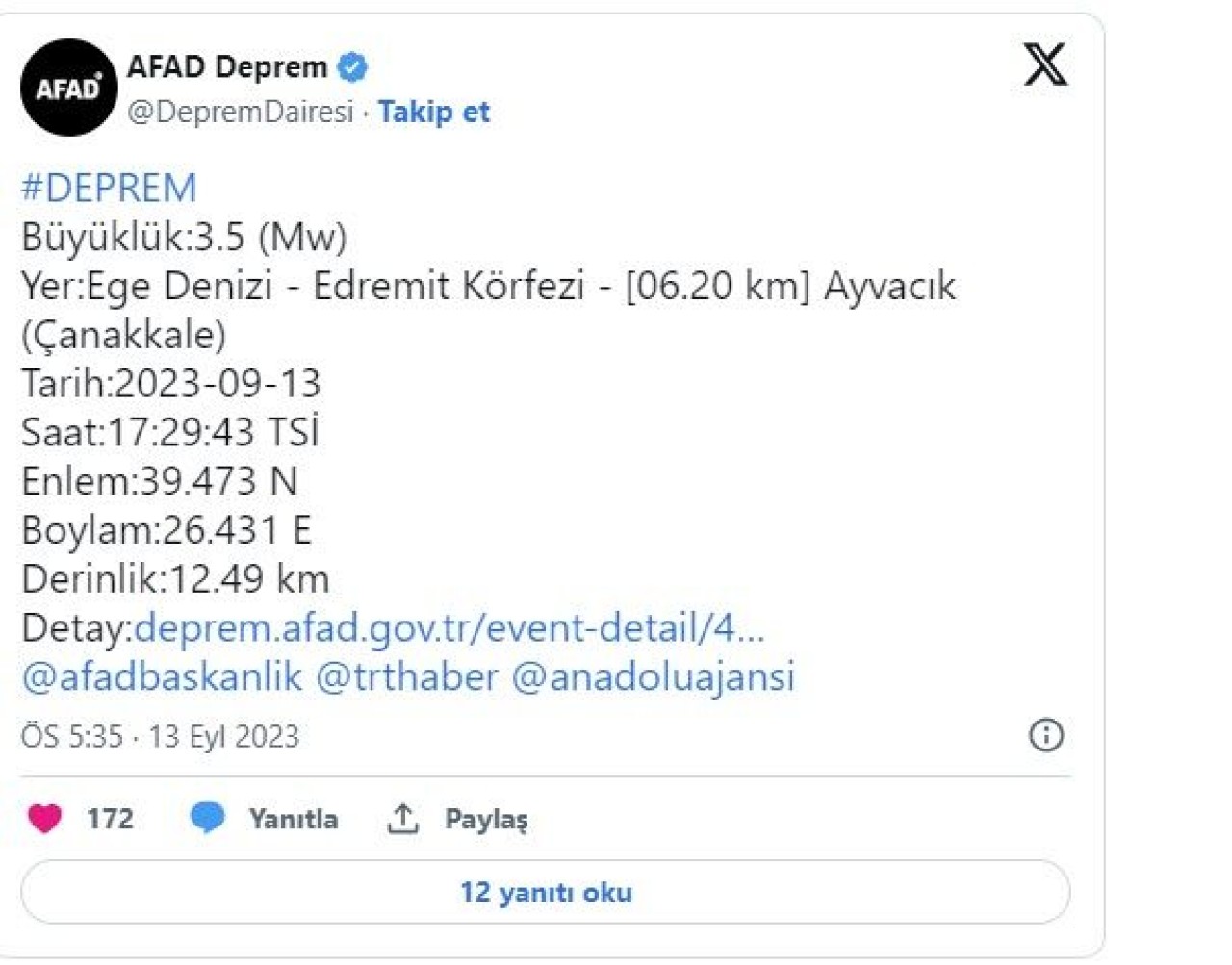 Çanakkale'de korkutan deprem: AFAD şiddetini açıkladı 1