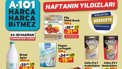 A101 24-30 Haziran indirimli ürünler kataloğu yayınlandı 10 TL üzeri alış veriş yapana 50 TL indirim İşte A101 haftanın yıldızları kataloğu