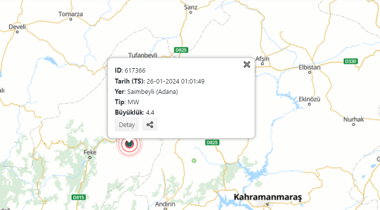 afad adana son depremler 26 ocak 2024
