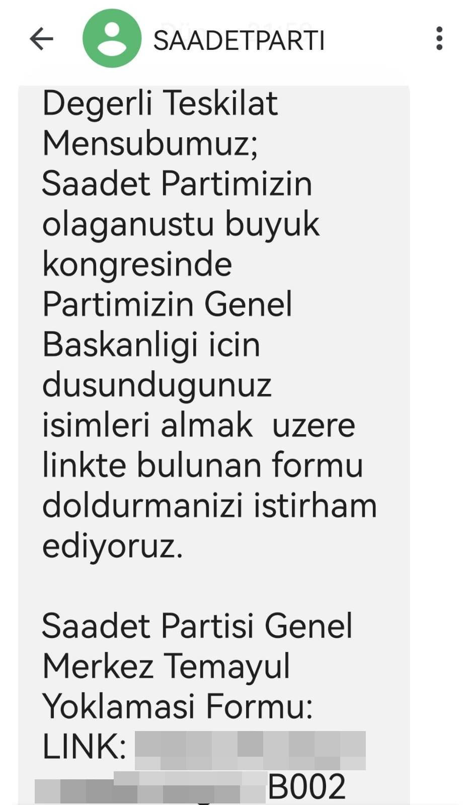 Saadet Partisi,  kongre,  delege,  sms