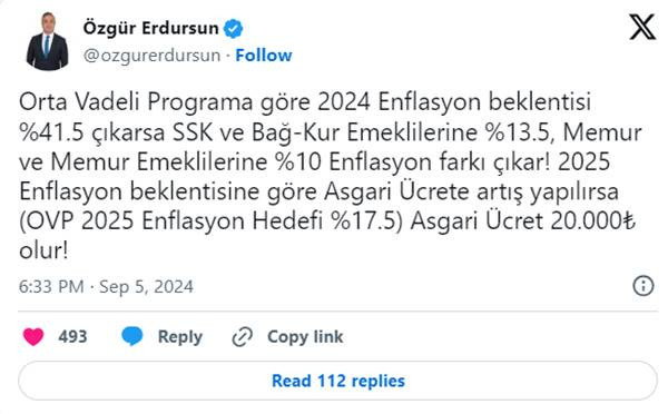 Özgür Erdursun 2025 asgari ücret tahmini